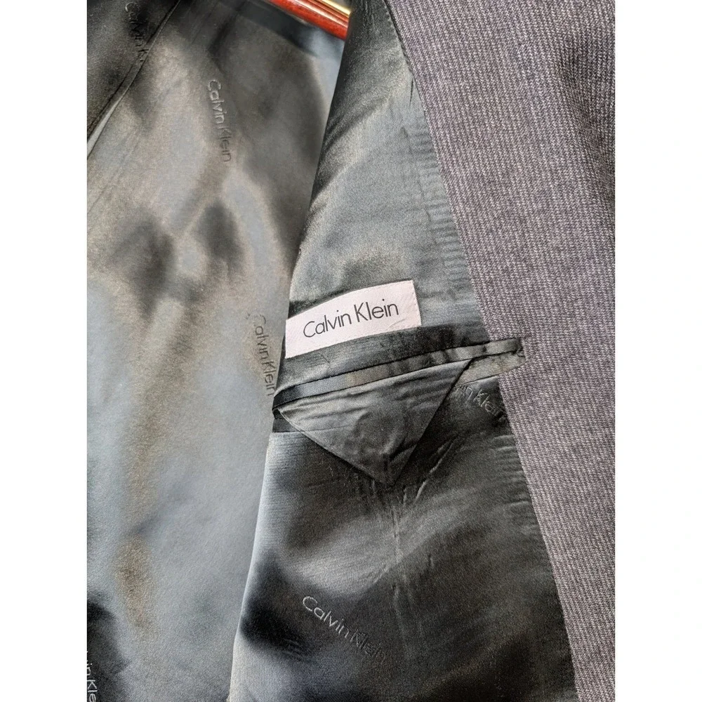 Calvin Klein‎ Mens XL Gray Nailhead 100% Wool 2-Button Suit Jacket Blazer